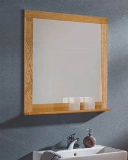 Wandspiegel mit Holzrahmen Spiegel Wildeiche 74x8x78 natur lackiert Flur Eingang Wohnzimmer hochwertig mit Ablage WC Bad