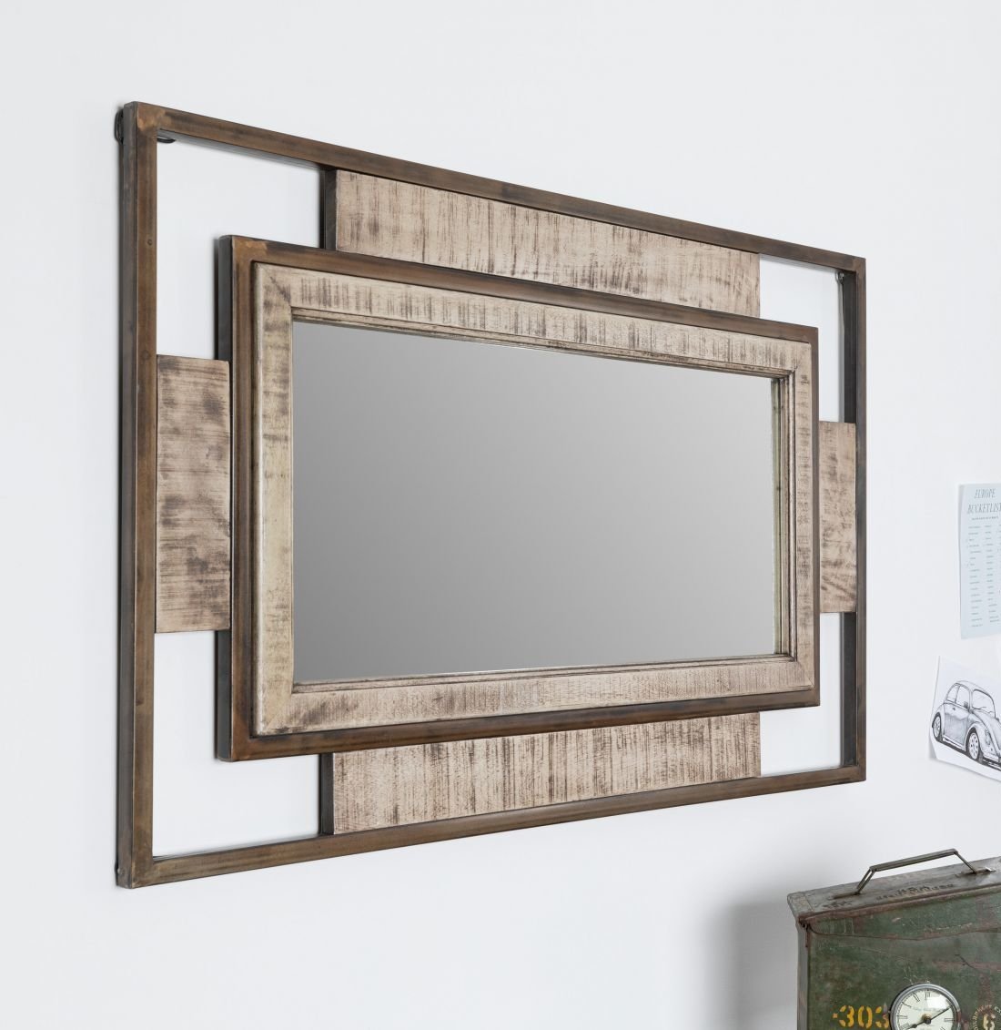 Hochwertiger Wandspiegel im Industrie Design Spiegel Mango 76x122 braun lackiert HEAVY INDUSTRY Exklusiv Einzelstück Dekoration Metall Shaby
