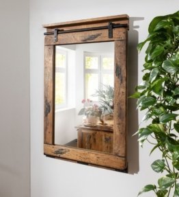 Rustikaler Wandspiegel mit Holzrahmen Spiegel Mango 60x8x100 cm natur lackiert Unikat Einzelstück Holz Rahmen