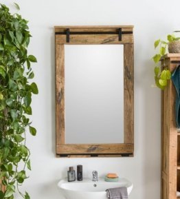 Natürlicher Holzrahmen Wandspiegel Massivholz Spiegel Mango 65x110 lackiert Dekospiegel Landhaus Natur Zimmer Wohnung Raum Badezimmer