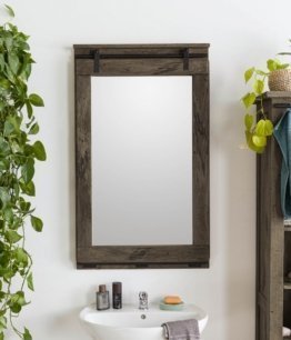 Wandspiegel mit dunklen Holzrahmen Massivholz Spiegel Mango 65x110 cm grau lackiert rustikal Landhaus Deko Wohnung Zimmer
