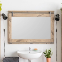 Holzdekoration Spiegel Mango 114x6x80 Wandspiegel whitewashed lackiert RAILWAY heller Holzrahmen Dekoration Landhaus Gäste WC Hotel Bar