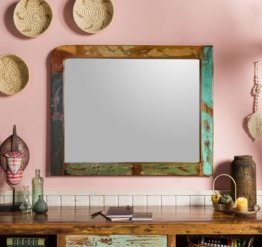 Bunter Designrahmen Wandspiegel Spiegel Altholz 100x3x80 mehrfarbig lackiert 60er Unikat modernes Wohnen Lifestyle Ambiente Dekospiegel