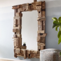Holzrahmen riesiger Wandspiegel Teakholzrahmen großer Spiegel Teak Holz 100×160 natur lackiert Unikat Dekorativ modernes Zimmer