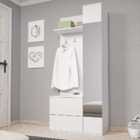 Garderoben-Set, Flurgarderobe, Wandgarderobe modern weiß, Schuhschrank, Spiegel, 3 Kleiderhaken Flurmöbel