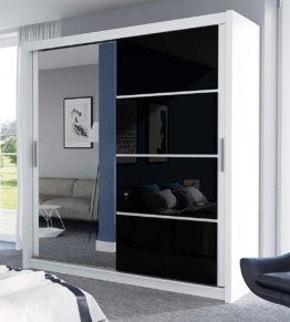 Kleiderschrank schwarz weiÃŸ Silber Schlafzimmer Schrank 2 TÃ¼riger SchwebetÃ¼renschrank Kleiderstange Glas Hochglanz modernes Design