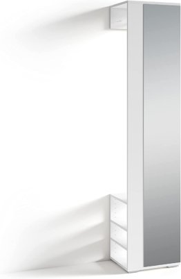 Moderner Garderoben Hochschrank weiß mit Spiegel, Haken, Garderobenstange, offene Fächer B 40/H 184/ T 35 cm