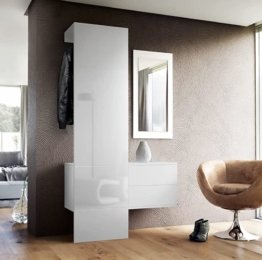 Modernes Garderoben Set Weiß matt/Hochglanz Garderobenset Möbel Luxus Hochwertiges Garderoben Paneel, Schrank Wandspiegel