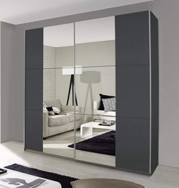 Schlafzimmer Schrank Grau dunkel Metallic Schwebetürenschrank Spiegel Schiebetüren Kleiderstangen Einlegeböden, BxHxT 175x210x59 cm