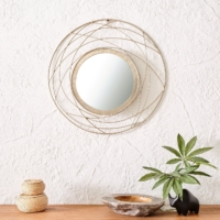 Kunstvoller Runder Spiegel Ovum Ø 80 cm Gold Metall Geflecht Rundspiegel modern Kunst Wandspiegel Designspiegel