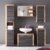 Badezimmer Bad Set Kombination Nussbaum Satin mit Spiegel Ablage in mit viel Stauraum modern Dunkel Holz 175 x 184 x 34 cm