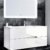 Badmöbel Set mit LED Spiegel, Hochglanz Weiß Waschtisch viel Stauraum Unterschrank Softclose Schubladen Waschtisch mit LED Spiegel