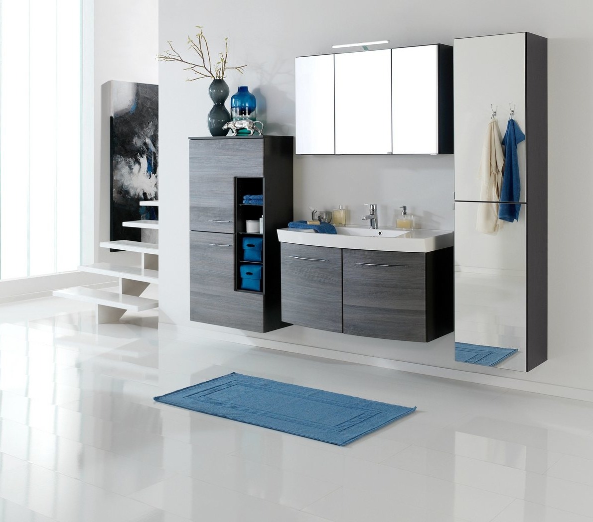Badmöbel-Set Waschplatz Spiegelschrank Waschbecken LED Leuchte Waschtisch dunkles Holz modern Spiegel Schrank Badezimmer Modern