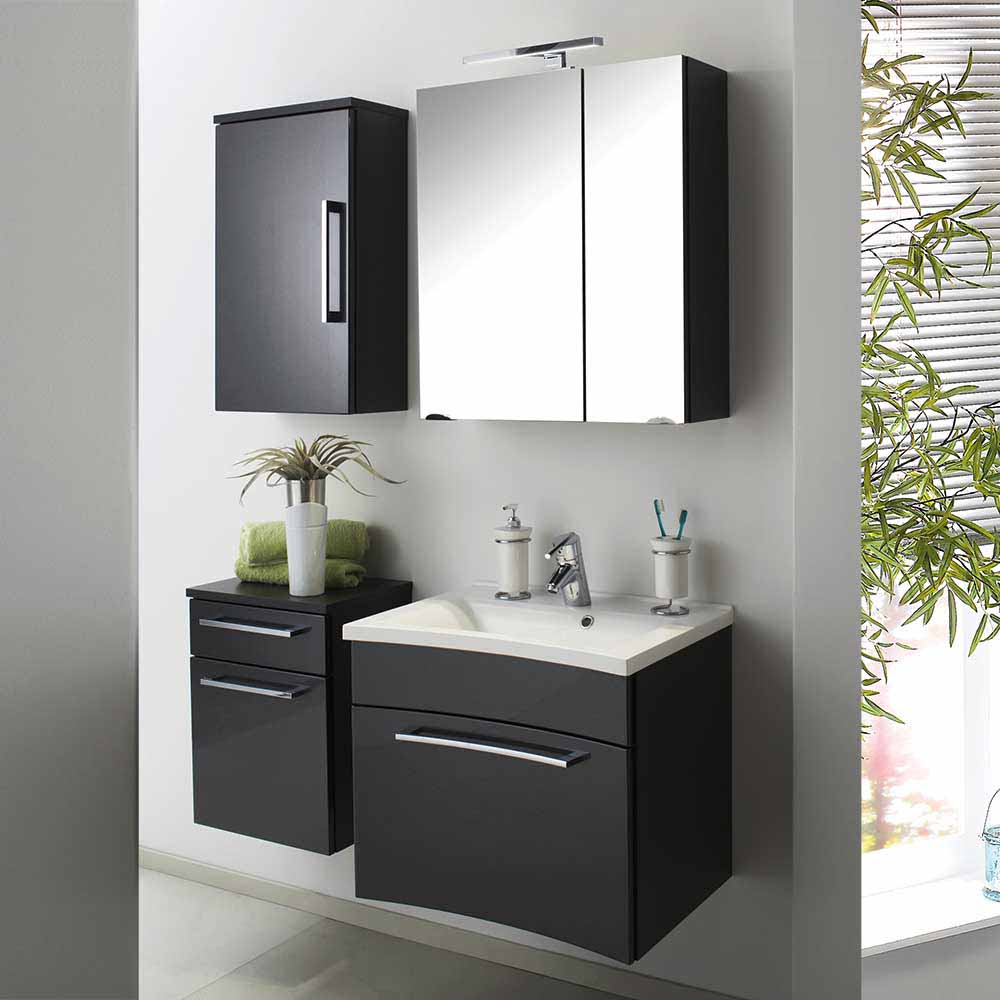 Design Badmöbel Set in Hochglanz Anthrazit modern Farbe Design dunkel Spiegelschrank Waschschrank Waschbecken
