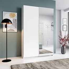 Eleganter Kleiderschrank / Garderobenschrank mit Spiegel viel Stauraum Moderner Schwebetürenschrank Spiegeltür weiß Schlafzimmer Schrank