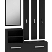 Flurmöbel Set Flur Möbel-Set dunkel schwarz, Kleiderschränke, Spiegel und Kleiderbügel und Schuhschrank für Kleidung und Mäntel, Flurgarderoben, Kompaktgarderobe