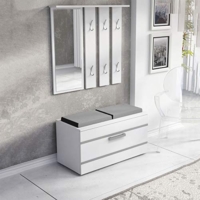 Garderoben-Set Moderner Flurschrank Kleiderbügel mit Spiegel, Schuhschrank, Flurgarderobe, Wandgarderobe mit Sitzplatz