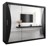 Großer Spiegel Kleiderschrank Schwebetürenschrank dunkel 250 cm Schlafzimmerschrank Schiebetüren Modernes Design Schwarz Schlafzimmer Schrank