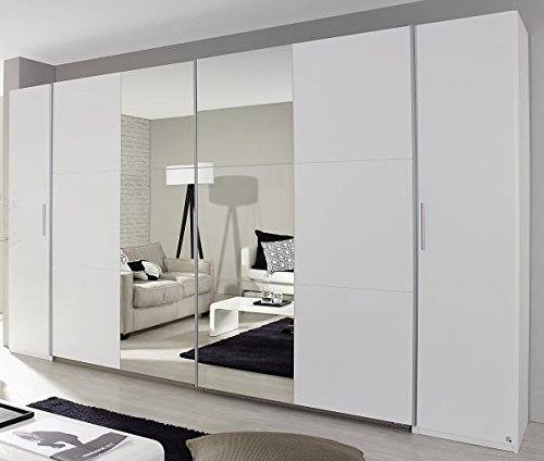 Großer weißer Schwebetürenschrank Jugend Schlafzimmer moderner Kleiderschrank Wäsche Spiegel Schiebetürenschrank B: 355 cm