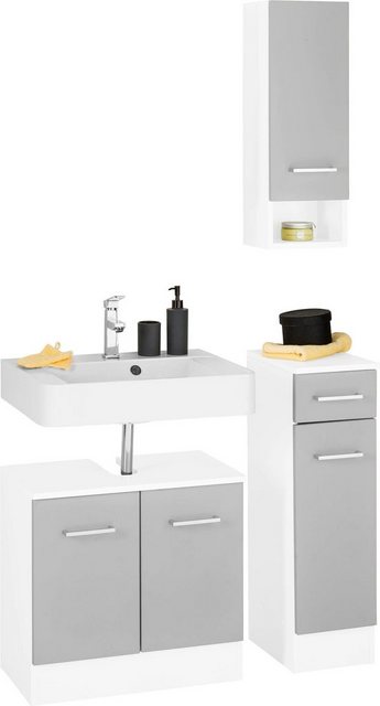 Badmöbel-Set Waschplatz Hängeschrank Unterschrank Waschbecken Grau Weiß Modern Badschrank Kombination