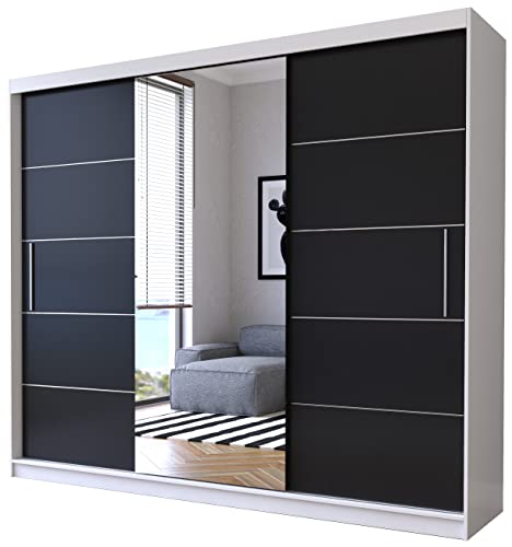 Kleiderschrank Dunkel Weiß Schwarz Schwebetürenschrank Modern Design 250 cm Schiebetürenschrank mit Spiegel Schlafzimmerschrank