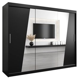 Kleiderschrank SchwebetÃ¼renschrank mit Spiegel dunkel schwarz groÃŸer Schlafzimmerschrank SchiebetÃ¼ren Modernes Design 250 cm