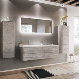 Modernes Badezimmer Set Beton Industrie Design Optik mit 2 Hochschränken inkl. Waschbecken und LED Spiegel mit Touch Funktion B/H/T: 240/200/50,5cm