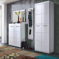 Modernes Garderoben Möbel Set Hochglanz Design Weiß Garderobenset: Schuhschrank, Spiegel, Garderobenschrank Flur Schrank Elegant Schick