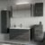 Modernes graues Badezimmer Badmöbel Set in Graphit Struktur, 100cm Waschtisch, LED-Spiegelschrank Dunkel Grau