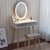Schminktisch, Schminkmöbel Set mit Spiegel und gepolstertem Hocker 2 Schubladen Makeup Organizer Oval Weiß & Grau
