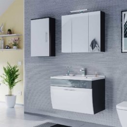 Spiegel Badmöbel Set Badmöbelkomplettset in Anthrazit/ Weiß Hochglanz modern (dreiteilig)