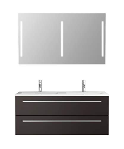 Spiegel Badmöbel Set Doppelwaschtisch mit Unterschrank 120 x 50 cm Badspiegel mit Beleuchtung / Anthrazit Modern Elegant