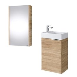Spiegel Badmöbel Set Waschtischunterschrank mit Spiegelschrank 40cm für Badezimmer Gäste WC Sonoma Eiche Modern
