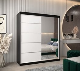 Spiegel Kleiderschrank Schwarz weiß dunkel Schwebetürenschrank Kleiderstange Einlegeboden modernes Schlafzimmer Schiebetüren Modern Design