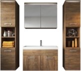 Badezimmer Badmöbel Set Braun Eiche Holz dunkel Natur LED beleuchtet 80cm Spiegelschrank Unterschrank Hochschrank Waschbecken Möbel