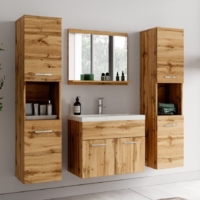 Badezimmer Badmöbel Set Eiche dunkel braun Holz Natur rustikal – Unterschrank Hochschrank Waschtisch Möbel 60cm Waschbecken