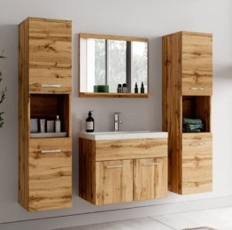 Badezimmer Badmöbel Set Eiche dunkel braun Holz Natur rustikal – Unterschrank Hochschrank Waschtisch Möbel 60cm Waschbecken