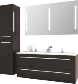 Badmöbel Set Anthrazit dunkel modernes Bad Doppelwaschtisch mit Unterschrank hochwertige Qualität Hochschrank und Badspiegel 120 x 50 cm,