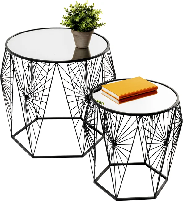 Beistelltisch Schwarz silber (2/Set) Spiegel Tische Nachttisch Schlafzimmer Designmöbel Hotel Ausstellung Geschäft Laden Design