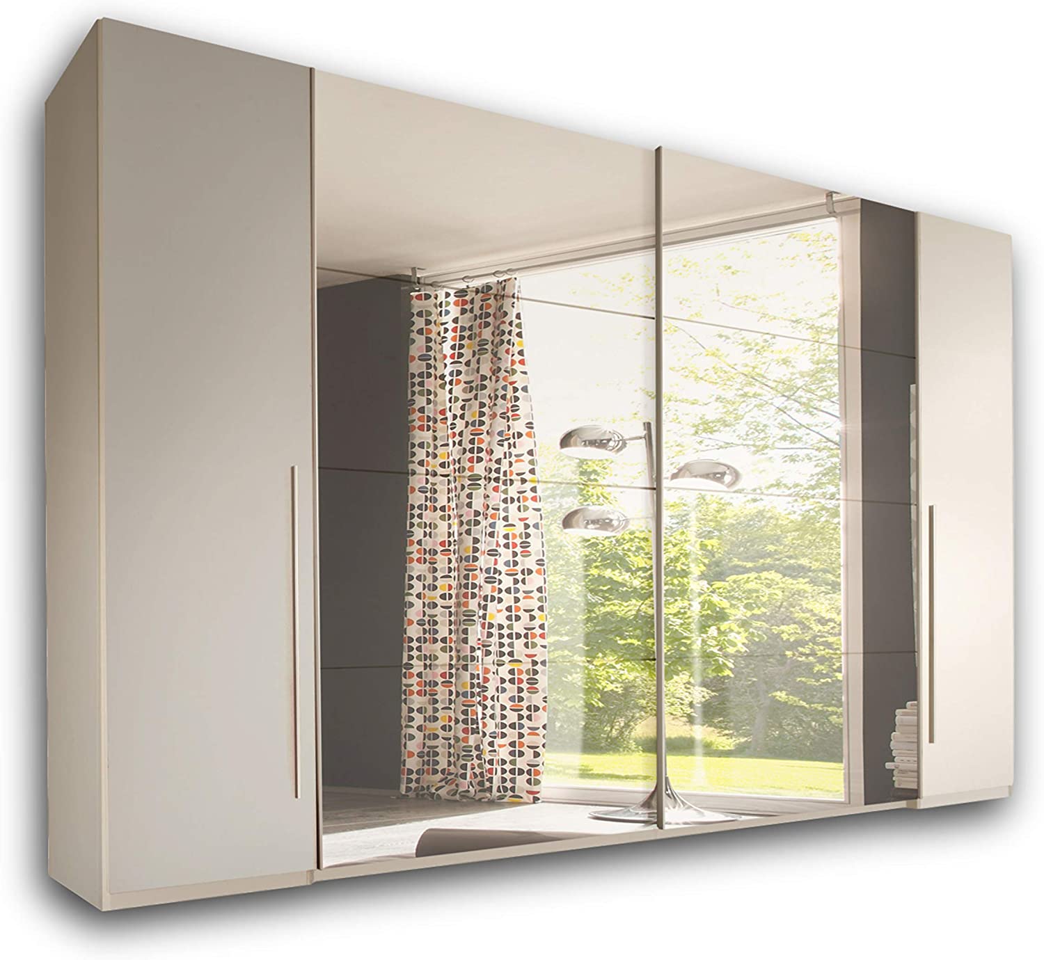 Eleganter großer Kleiderschrank Stauraum Spiegel Vielseitiger Schwebetürenschrank Weiß modern 315 x 226 x 60 cm (B/H/T) großes Schlafzimmer