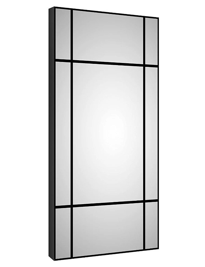 Moderner Wandspiegel Spiegel schwarz/silber 60x120 cm eckiger Dekospiegel - Badspiegel  mit Dekorlinien mit matt schwarzen Aluminiumrahmen