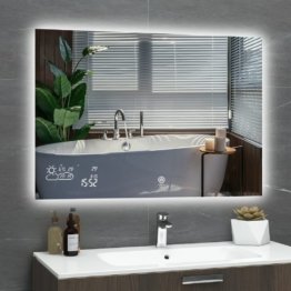 Moderner smarter Badspiegel mit LED Beleuchtung 60x80CM Wandspiegel Badezimmerspiegel Bad Lichtspiegel Spiegel Touch Smart WiFi Antibeschlag Wetter Datum Temperatur Luftfeuchtigkeit