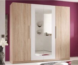 Schlichter moderner Kleiderschrank Vielseitiger Drehtürenschrank Spiegeltüren Eiche Sonoma Holz Natur Optik weiß 230 x 213 x 59 cm (B/H/T)