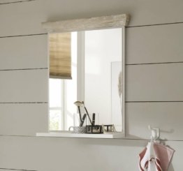 Spiegel mit Holzdekor und Ablage Pinie Weiß Transparent Natur Design Landhaus Badspiegel helles Holzmuster modernes Ambiente