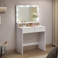 Weißer praktischer Kosmetik Schminktisch mit LED-Beleuchtung Frisiertisch Kosmetiktisch Spiegel Schubladen moderner Schmink Tisch Ablage weiß
