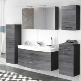 Badezimmermöbel Komplett Set Grau Eiche Rauchsilber, graphitgrau 120 cm Waschtisch & Spiegelschrank modernes Bad Design
