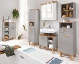 Badmöbel Komplett Set Grau Eiche Landhaus Platingrau Natur Holz Dekor graue Möbel Badezimmer Gäste WC hochwertig modernes Bad junges Design