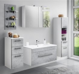 Badmöbel Set Beton Grau Industrie Design mit 100cm Waschbecken Waschtisch und LED-Spiegelschrank modern hochwertige Qualität