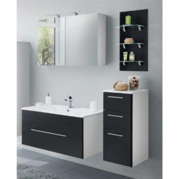 Badmöbel-Set Seidenglanz schwarz weiß modernes Design mit 100cm Mineralguss-Waschtisch Luxus Bad Badezimmer Möbel komplett Set