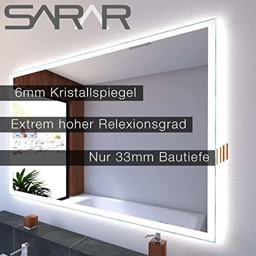 Badspiegel Design LED-Beleuchtung Badezimmer modern Wandspiegel Leuchtspiegel modernes Bad Licht | 90x70cm